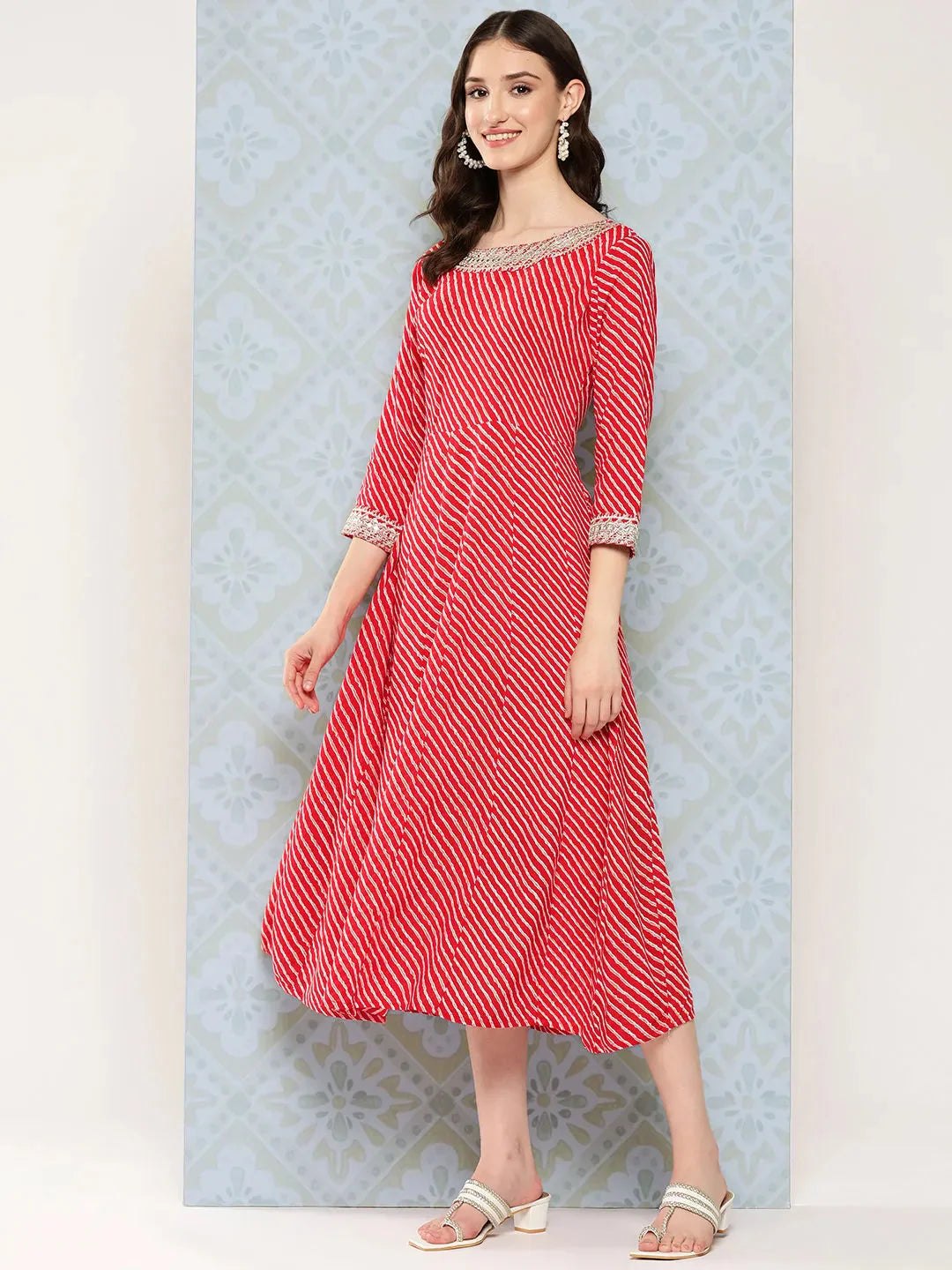 Yufta Red Ethnic A-Line Maxi Dress