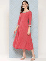 Thumbnail for Yufta Red Ethnic A-Line Maxi Dress