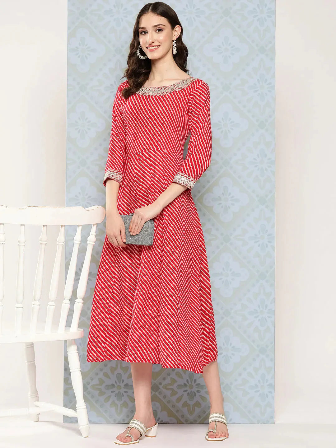 Yufta Red Ethnic A-Line Maxi Dress