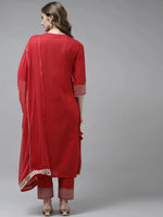 Thumbnail for Yufta Red Ethnic Motifs Dupatta Set