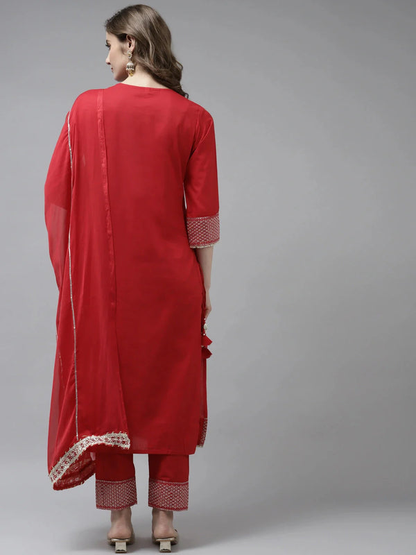 Yufta Red Ethnic Motifs Dupatta Set