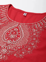 Thumbnail for Yufta Red Ethnic Motifs Dupatta Set