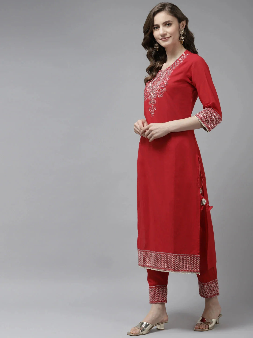 Yufta Red Ethnic Motifs Dupatta Set