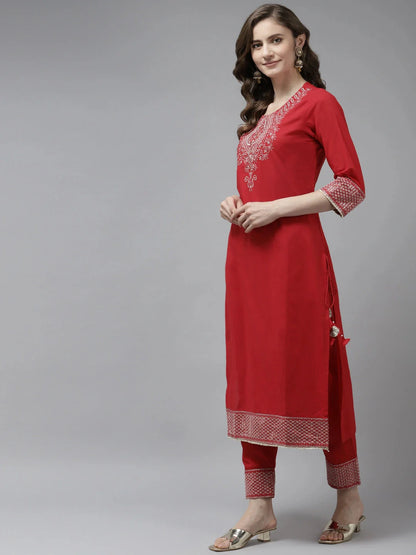 Yufta Red Ethnic Motifs Dupatta Set - Distacart