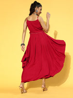Thumbnail for Yufta Red Solid Strap Dress with Belt