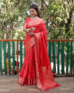 Thumbnail for Lorenvalley Premium Bandhej Patola Silk Sarees with kanchi Borders and Contrast Zari Weaving borders Saree - Red - Distacart
