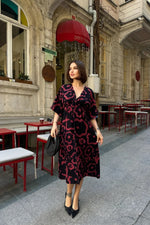 Thumbnail for Pimu Front Slit Midi Dresses V-neck Designs For Women Party Wear - Pink