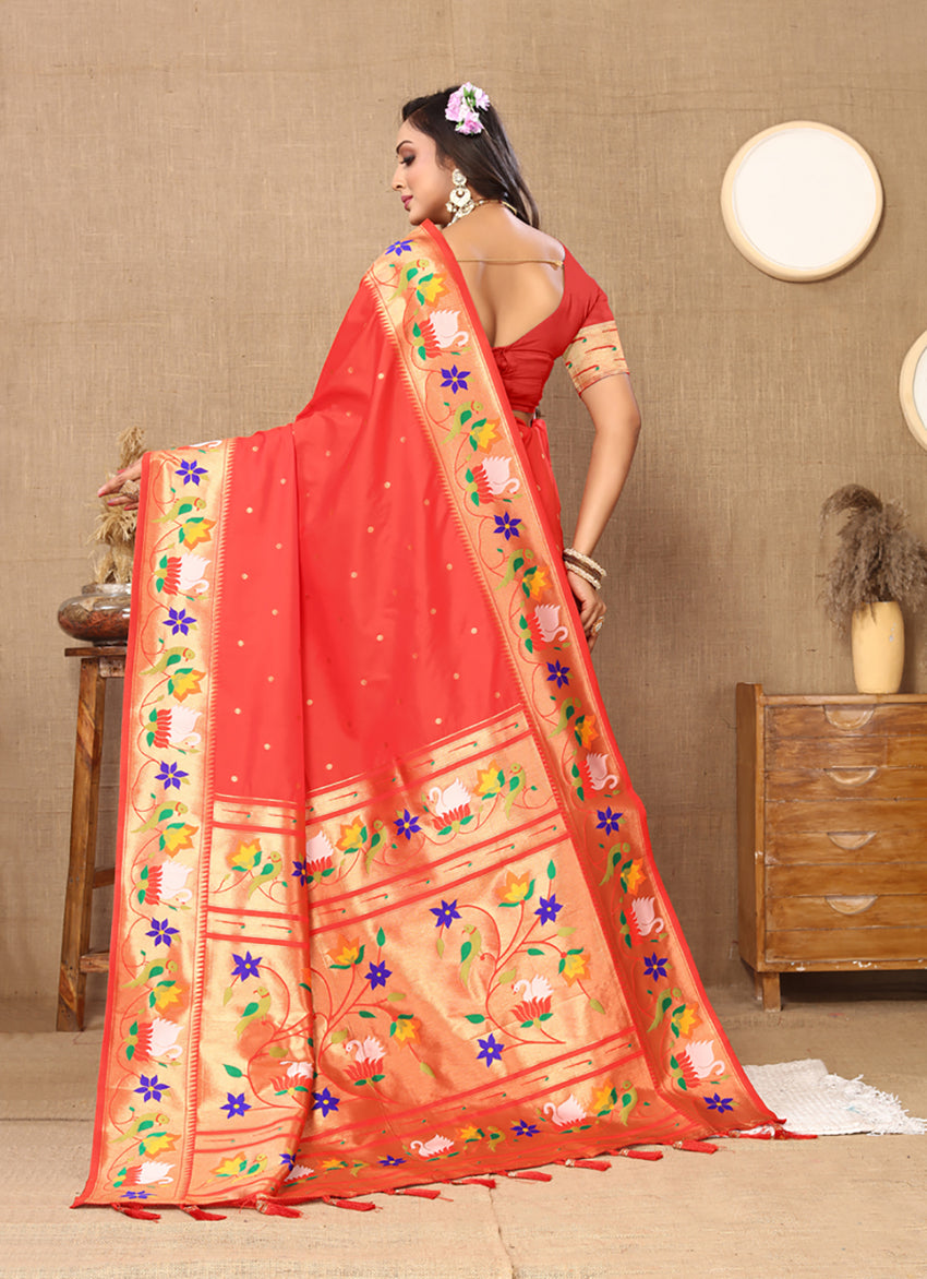 Lorenvalley Fashion Red Soft Paithani Silk Woven Design Rich Zari Meenakari Weaving Saree - Distacart