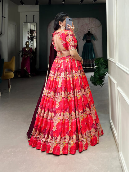 Lorenvalley Red Tussar Silk Printed Lehenga Choli - Distacart