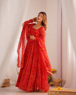 Thumbnail for Lorenvalley Women Soft Lightweight Chiffon Bandhej Print Fabric Anarkali Kurta Pant With Dupatta Set - Distacart