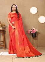 Thumbnail for Lorenvalley Fashion Red Soft Silk Copper Zari weaving Design Saree - Distacart