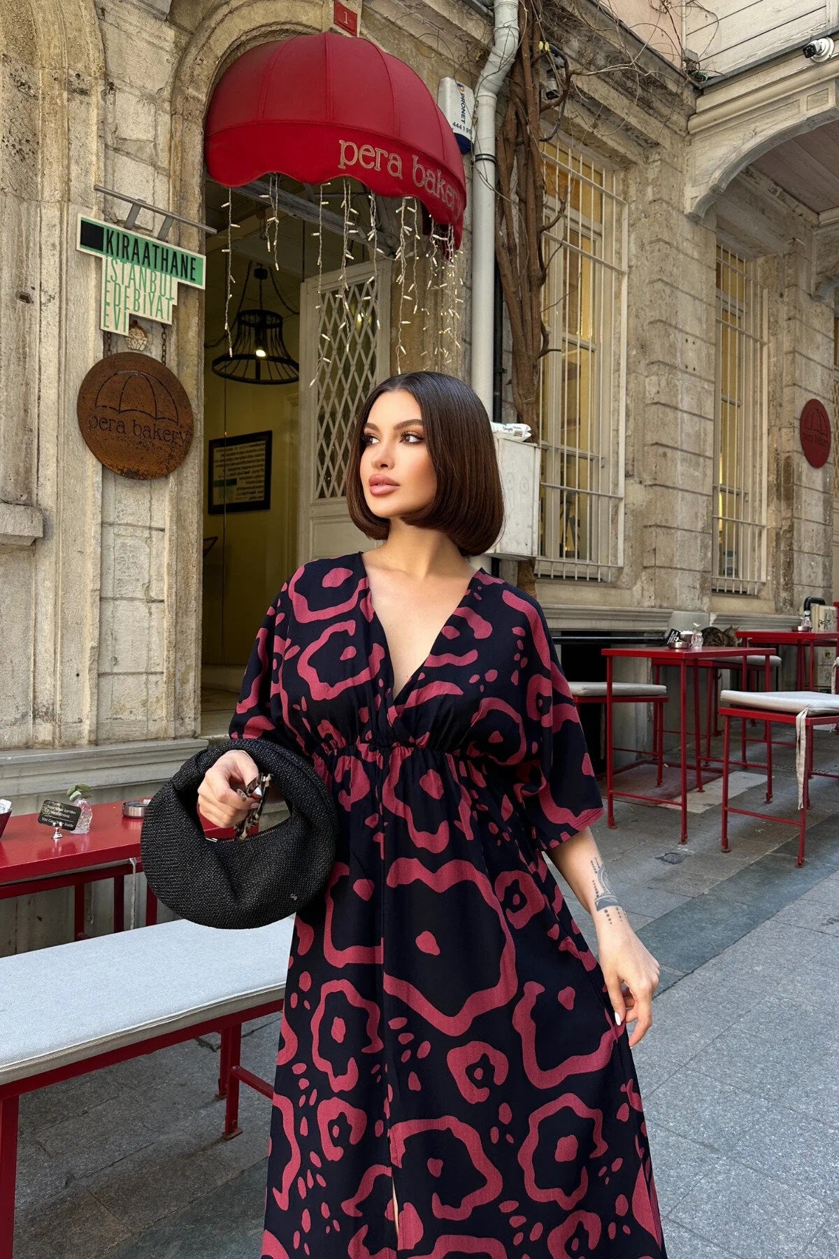 Pimu Front Slit Midi Dresses V-neck Designs For Women Party Wear - Pink