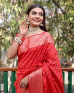 Thumbnail for Lorenvalley Premium Bandhej Patola Silk Sarees with kanchi Borders and Contrast Zari Weaving borders Saree - Red - Distacart