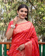 Thumbnail for Lorenvalley Premium Bandhej Patola Silk Sarees with kanchi Borders and Contrast Zari Weaving borders Saree - Red - Distacart