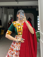 Thumbnail for Lorenvalley Red Dola Silk and Cotton with Patola Print With Foil Work And Original Mirror Gamthi Lace Lehenga Choli - Distacart