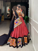 Thumbnail for Lorenvalley Red Pure Cotton Lehenga Choli Embellishes With Gamthi Work And Mirror Work Touch Up To Make Everyone Feel The Stories Of Navratri Traditions - Distacart