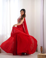 Thumbnail for Lorenvalley Red Faux Georgette Stitched Lehenga Embroidery Blouse with Dupatta - Distacart