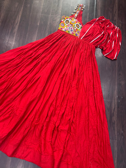 Lorenvalley Red Rayon Fabric with Designer Lace Gown - Distacart