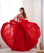 Thumbnail for Lorenvalley Red Faux Georgette Stitched Lehenga Embroidery Blouse with Dupatta - Distacart
