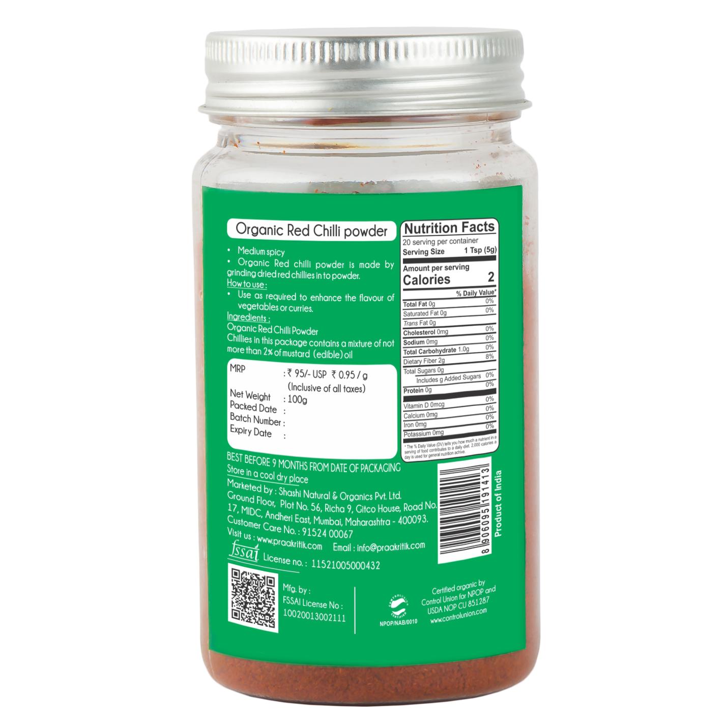 Praakritik Organic Red Chilli Powder - Distacart