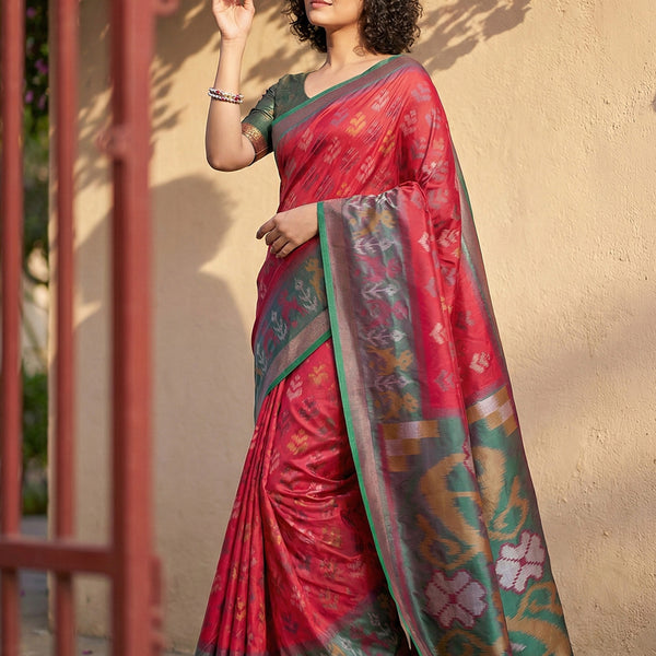 Anaita Red Pochampally Printed Saree With Blouse - Distacart