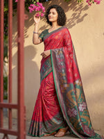 Thumbnail for Anaita Red Pochampally Printed Saree With Blouse - Distacart