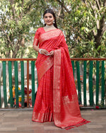 Thumbnail for Lorenvalley Premium Bandhej Patola Silk Sarees with kanchi Borders and Contrast Zari Weaving borders Saree - Red - Distacart