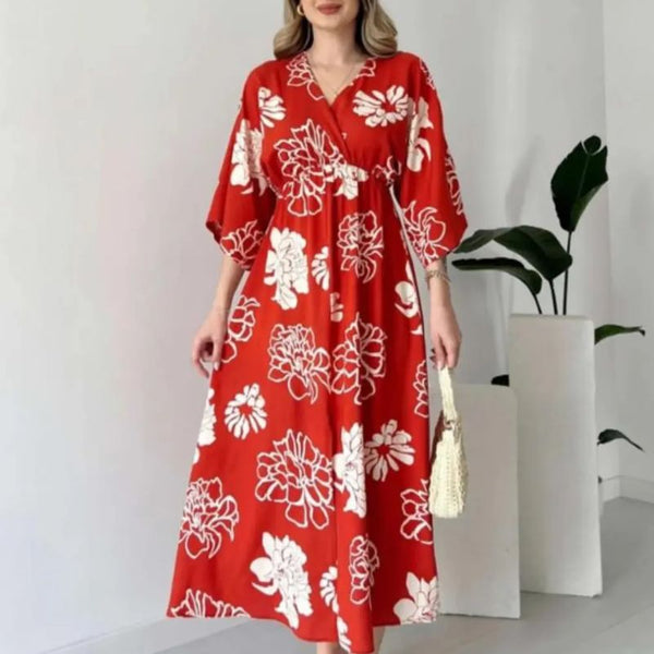 Pimu Front Slit Midi Dresses V-neck Designs For Women Party Wear - Red