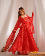 Thumbnail for Lorenvalley Women Soft Lightweight Chiffon Bandhej Print Fabric Anarkali Kurta Pant With Dupatta Set - Distacart