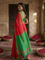 Thumbnail for Anaita Red Cotton Printed Saree With Blouse - Distacart