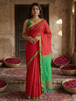 Thumbnail for Anaita Red Cotton Printed Saree With Blouse - Distacart