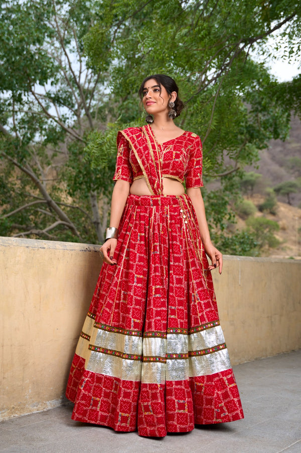Lorenvalley Red Pure Rayon with Foil Printed With Gota Patti And Paper Mirror Work Lehenga Choli - Distacart
