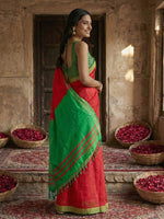 Thumbnail for Anaita Red Cotton Printed Saree With Blouse - Distacart