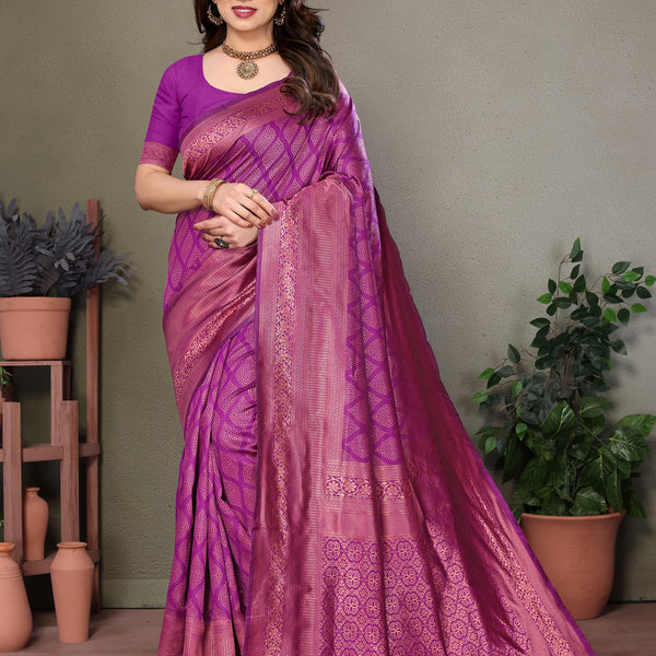 Vedant Vastram Litchi Silk Banarasi Silk Saree - Purple - Distacart