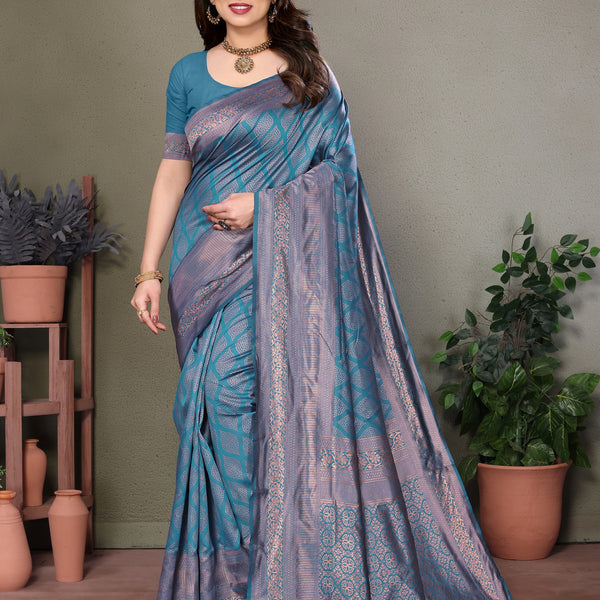 Vedant Vastram Litchi Silk Banarasi Silk Saree - Rama - Distacart