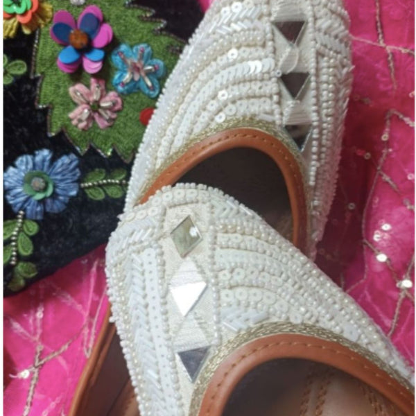Desi Colour Women Indian Ethnic Footwear-White Mirror Emb - Distacart