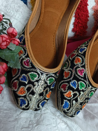Desi Colour Women Indian Ethnic Footwear-Black Multi Floral - Distacart