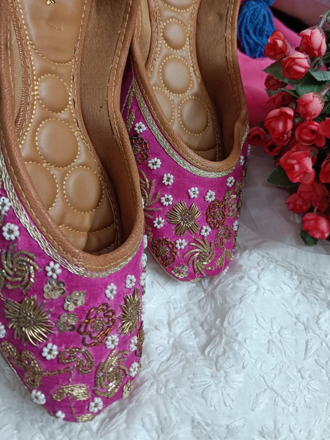 Desi Colour Women Indian Ethnic Footwear-Party Wear Pink Dabka Work