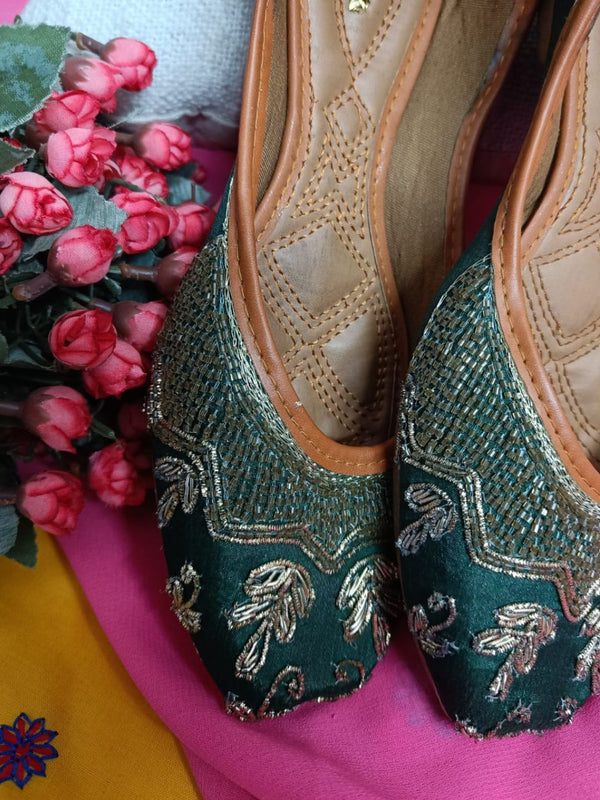 Desi Colour Women Indian Ethnic Footwear-Party Wear Green Dabka Work - Distacart