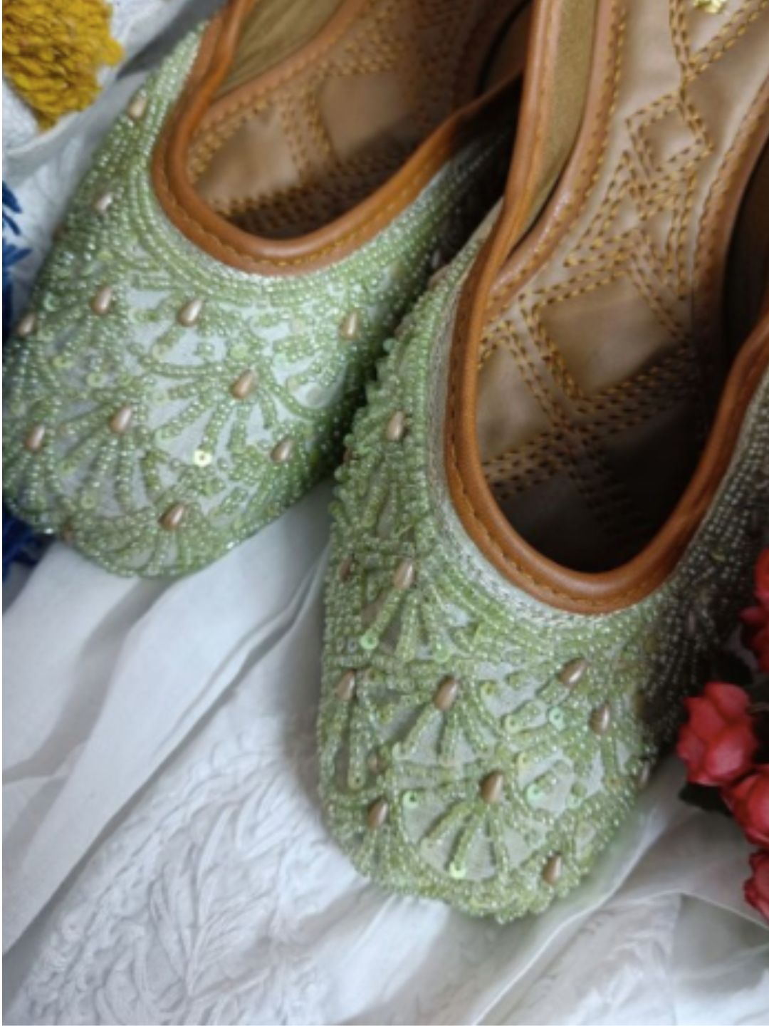 Desi Colour Women Indian Ethnic Footwear-Sea Green Pearl Web - Distacart