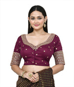 Thumbnail for Joban Fashion Women's Wine Embroidered Stitched Blouse