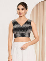 Thumbnail for Joban Fashion Black Ikat Silk Padded Blouse With V Neck Sleeveless