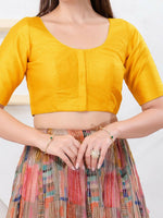 Thumbnail for Joban Fashion Yellow Dupion Silk Elbow Sleeveless Front Open Blouse