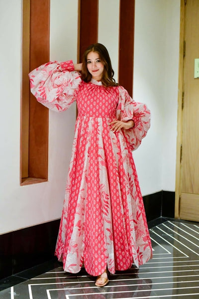 Aastha Fashion Women's Pink Cotton Silk Digital Printed Anarkali Dress - Distacart