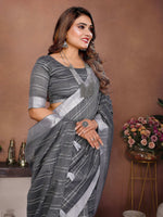 Thumbnail for Aastha Fashion Grey Linen Weaving Saree - Distacart