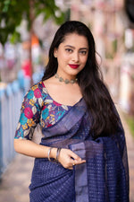 Thumbnail for Nblue Linen Sequence Saree with Unstitched Blouse - Hiral Fashion - Distacart