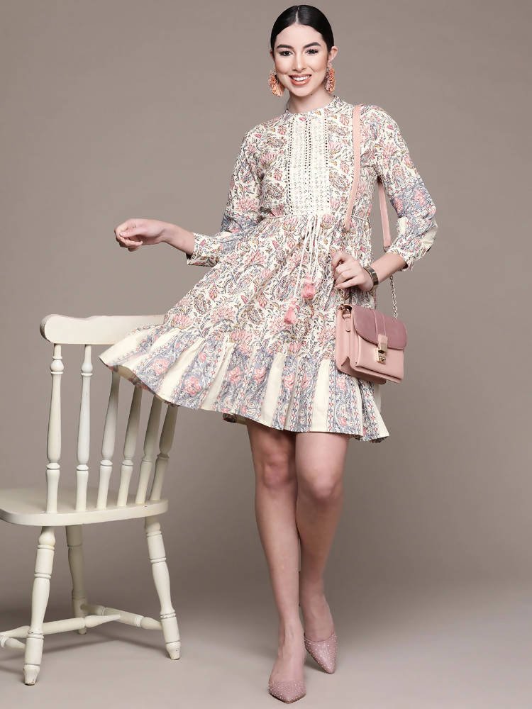 Anubhutee Women Off White Ethnic Motifs Cotton A-Line Dress - Distacart