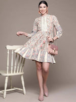 Thumbnail for Anubhutee Women Off White Ethnic Motifs Cotton A-Line Dress - Distacart