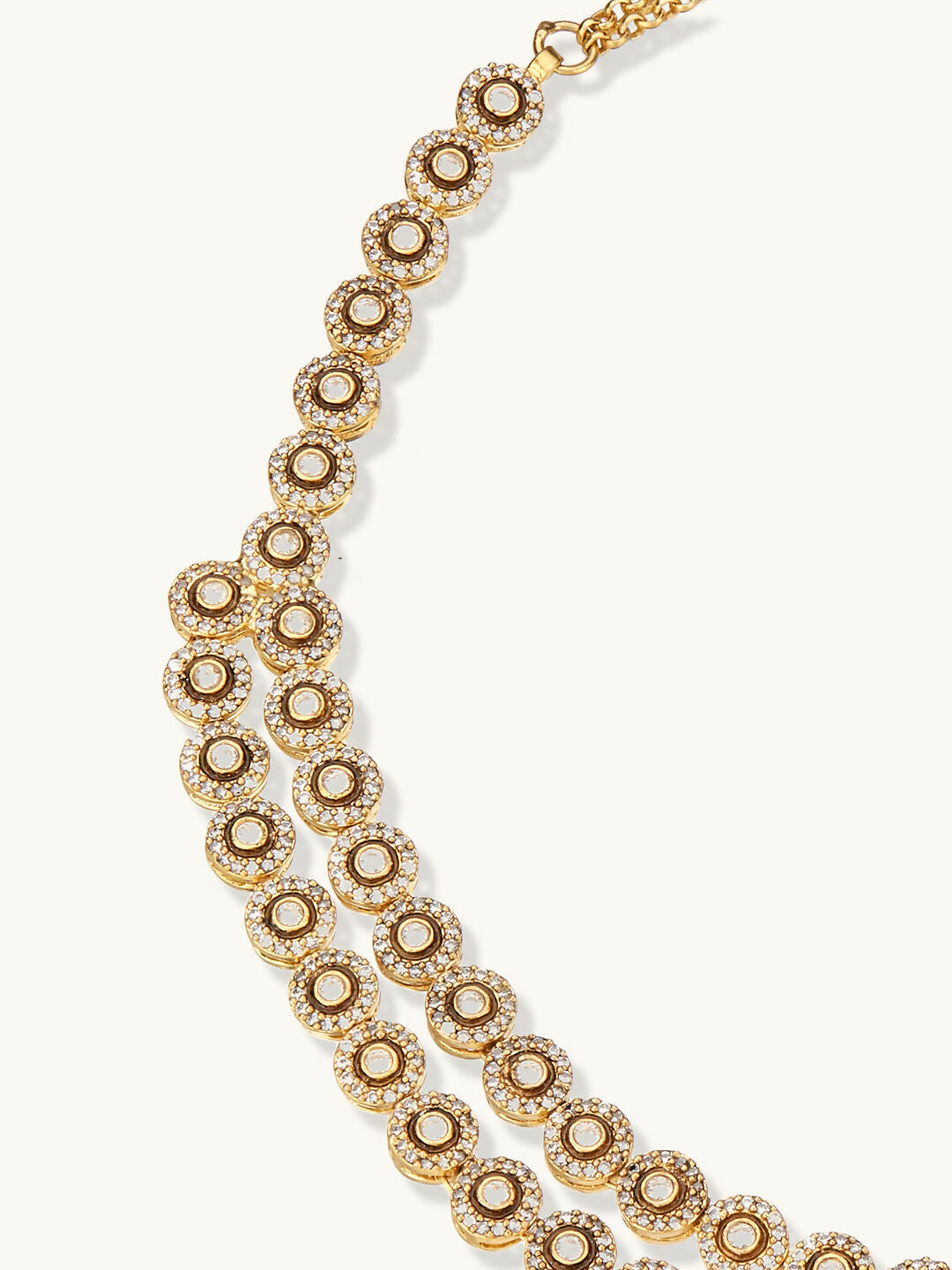 Nuyug 22K Gold-Plated Zircon Studded Enamel Embellished Dual Layered Necklace Set