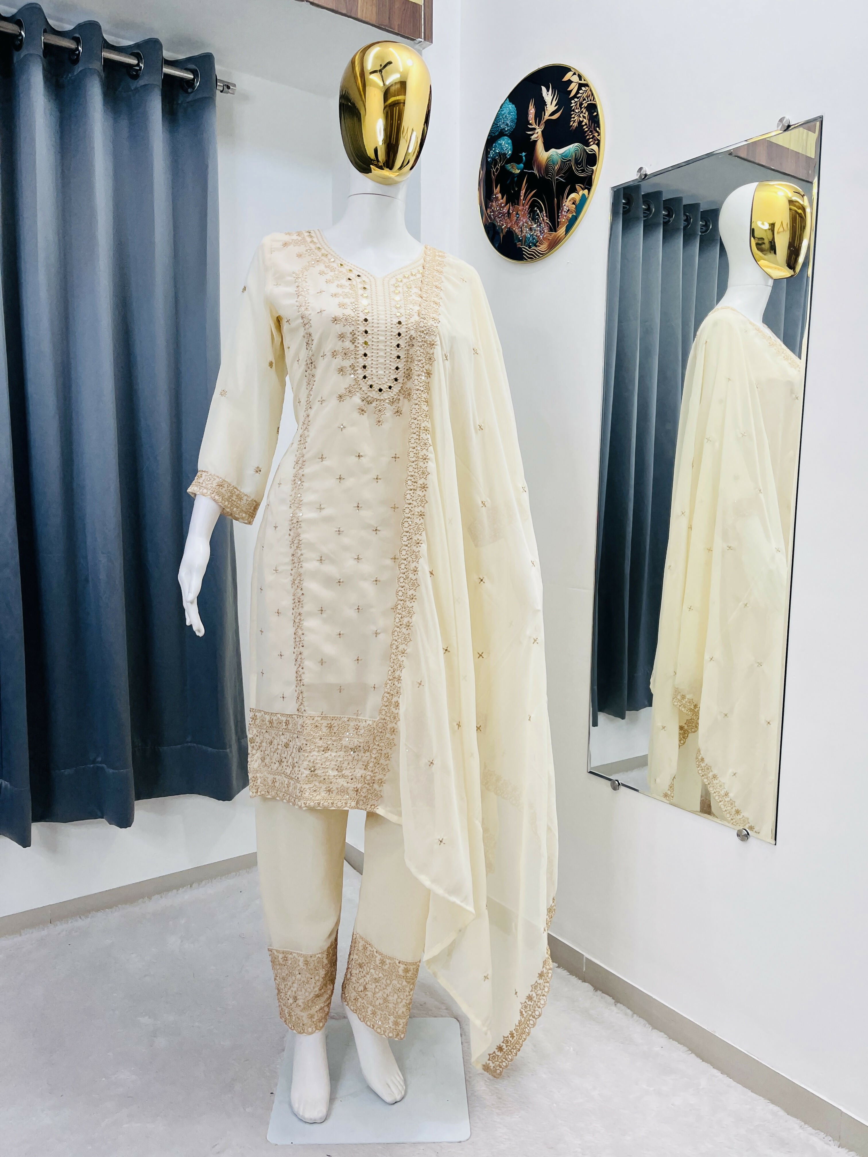 Teeya Creation White Color Faux Georgette Embroidery Work Party Wear Salwar Suit - Distacart